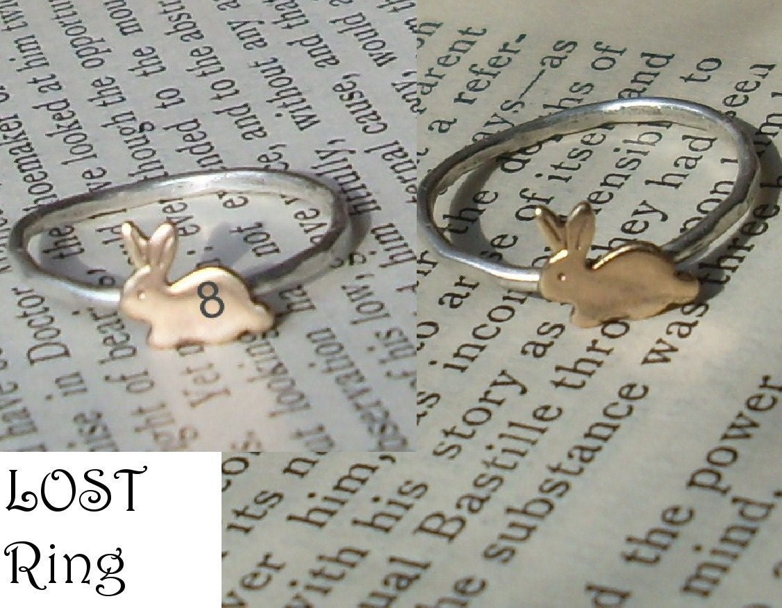 Tiny Bunny- Sterling Silver and Brass -Stacking Ring- LOST Sawyers Rabbit ring