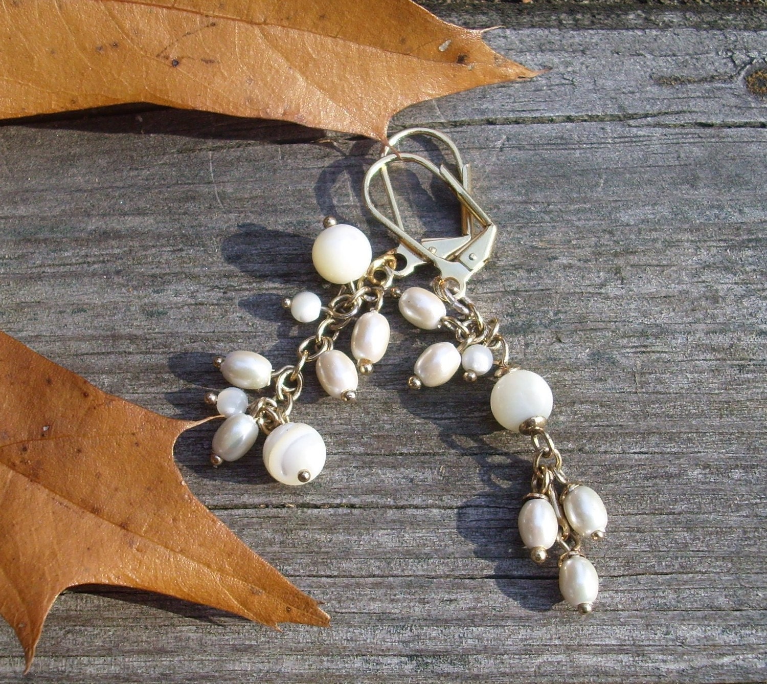 Handmade Pearl Dangle earrings with Mother of Pearl