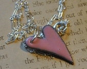 Handmade Pink Enameled heart necklace    E502