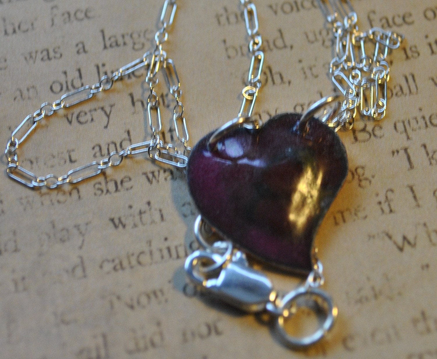 Handmade Purple Enameled heart necklace    E504