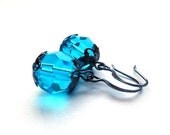 Blue earrings - turquoise ocean sky sea breeze glass jewelry - gift for her - grey gray, stocking stuffer under 25
