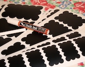 Starter Kit of Scalloped Style Chalkboard Vinyl Labels - 40 Labels of Various Sizes & Chalk Ink Marker