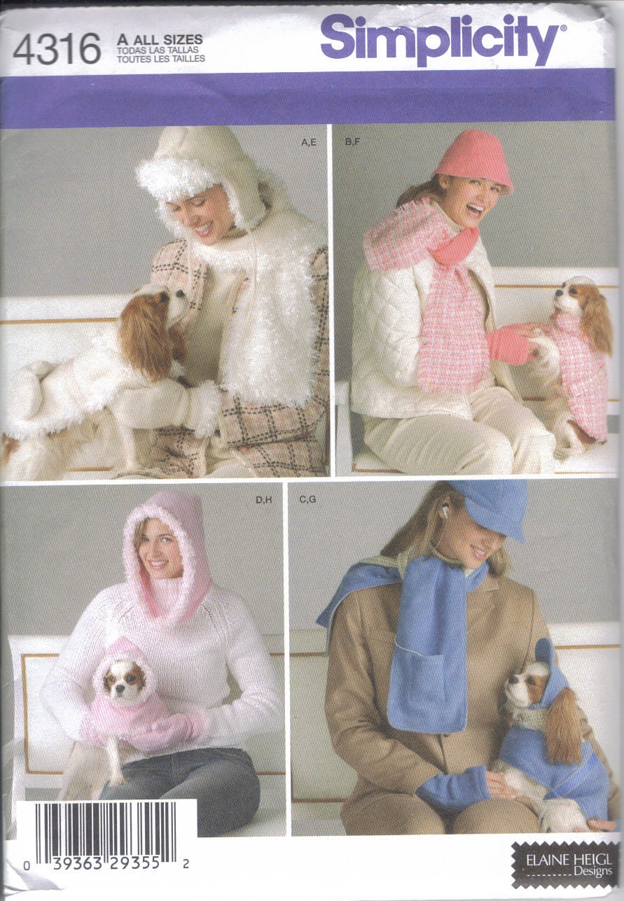 Dog clothes   Pattern  Simplicity 4316 xs sm  med Misses Hat in s21" m22" l23"  FREE U.S. SHIPPING