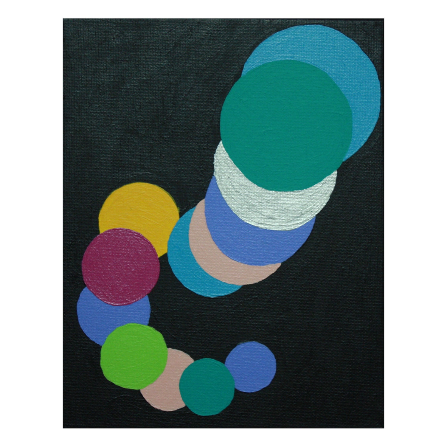 Black with Aqua, Silver, Light Blue, Soft Pink & Yellow Orange Circles Acrylic Art Painting