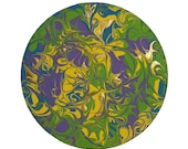 Textured Abstract Art - Green, Purple, Yellow, Blue & Metallic Gold - Free Shipping