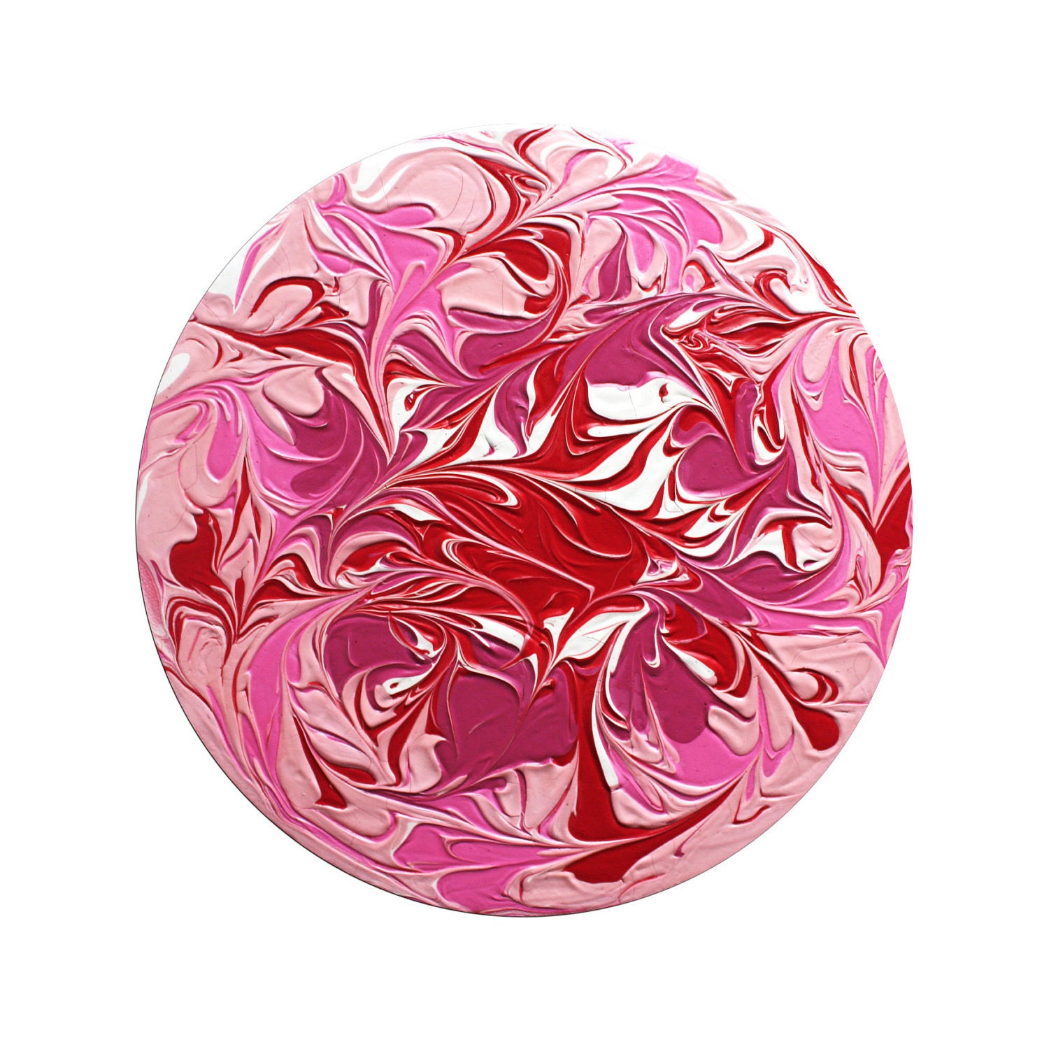Marbled Art - Pink, White, Magenta, Red Abstract Acrylic Painting 10" Round with Free Shipping