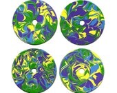 Repurposed & Upcycled Abstract Art Coasters - Blue, Lavender, Green, Yellow - Set of 4 Recycled CD's