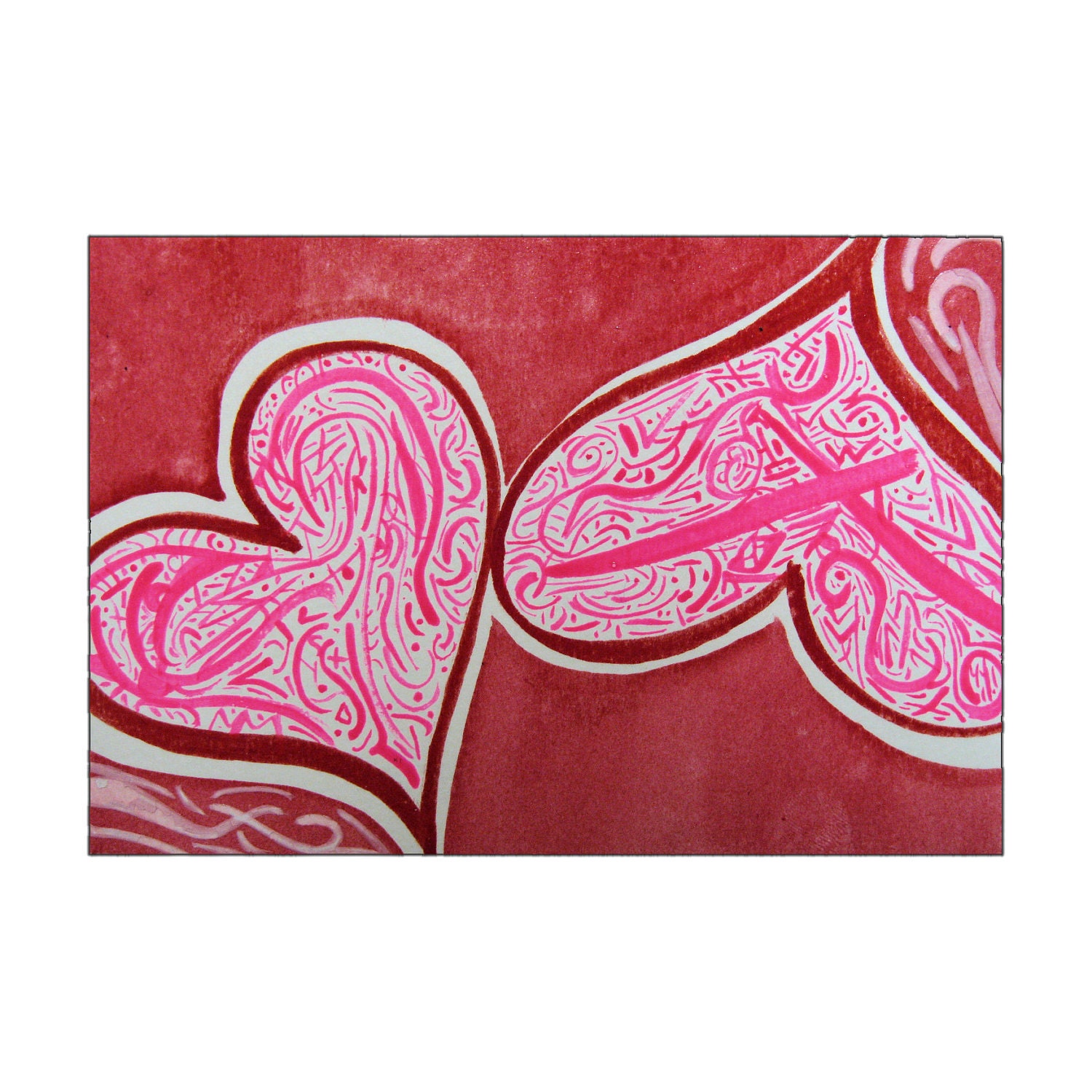 Pink, Red, Maroon & White 4x6 Original Watercolor Painting - Free Shipping