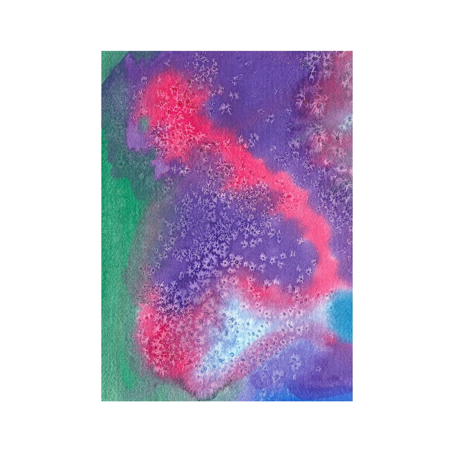 Original Watercolor Abstract Art Painting 5x7 - Pink, Blue, Green & Purple