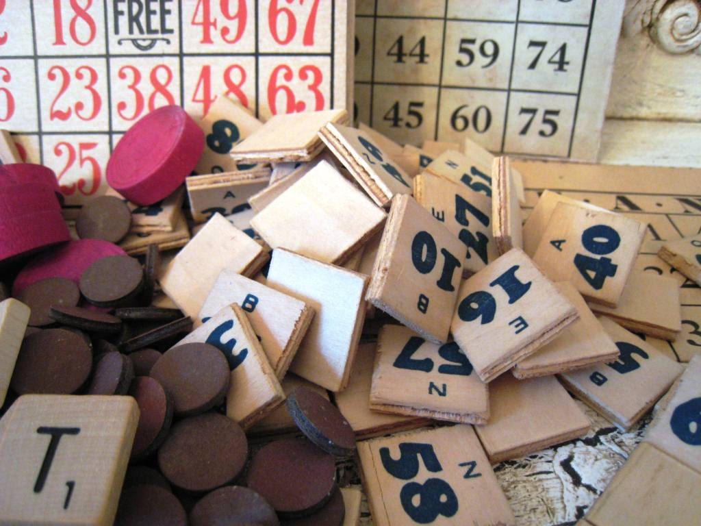 Lot of Vintage Game Pieces - Scrabble, Bingo, Beano
