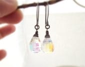 glowworm earrings - rainbow mystic crystal quartz, oxidized sterling silver