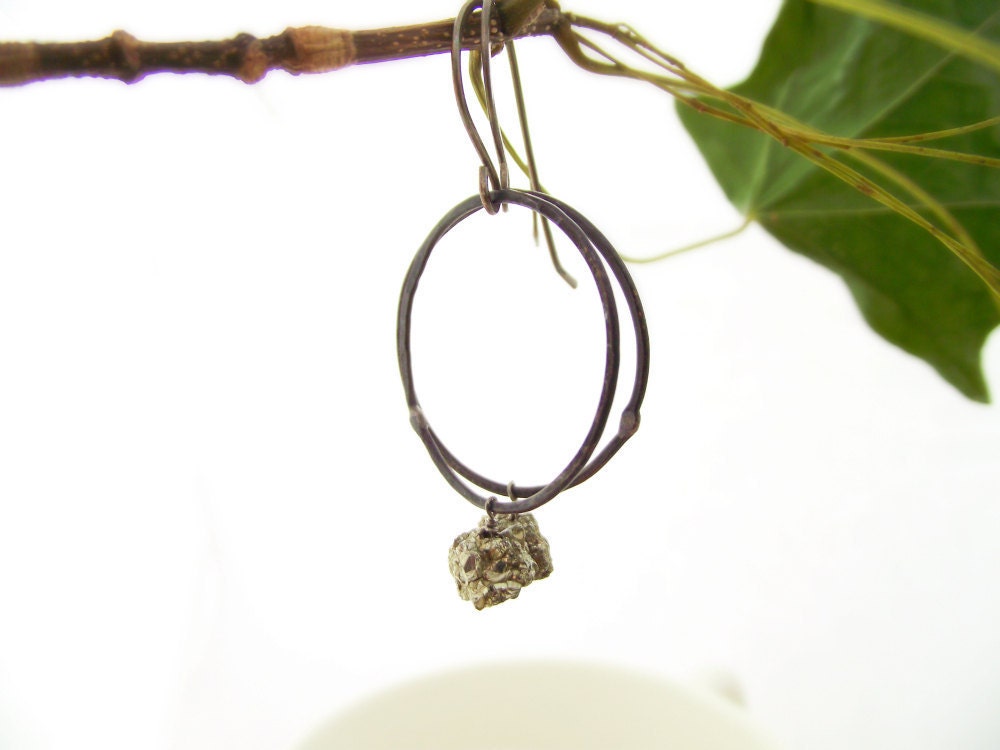 clementine earrings - pyrite, oxidized copper, oxidized sterling silver