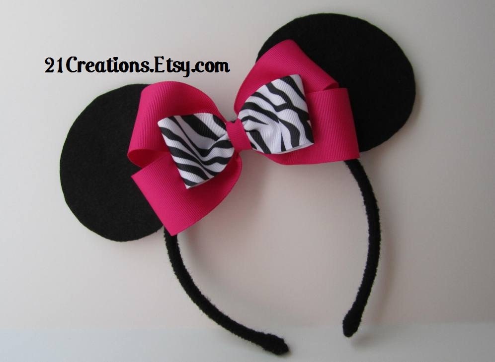 1 Minnie Mouse Ears Hot Pink Bow with Zebra Print Il_570xn