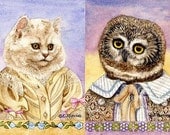 Owl and Pussycat Print Set 8.5 x 11 Giclee Fine Art Prints Signed Elizabeth Ruffing