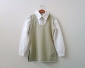 shirt tunic small pullover long sleeve olive green tan beige cream vintage - lillysshoppe