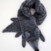 Hand knit wolf scarf in grey black with polymer clay buttons