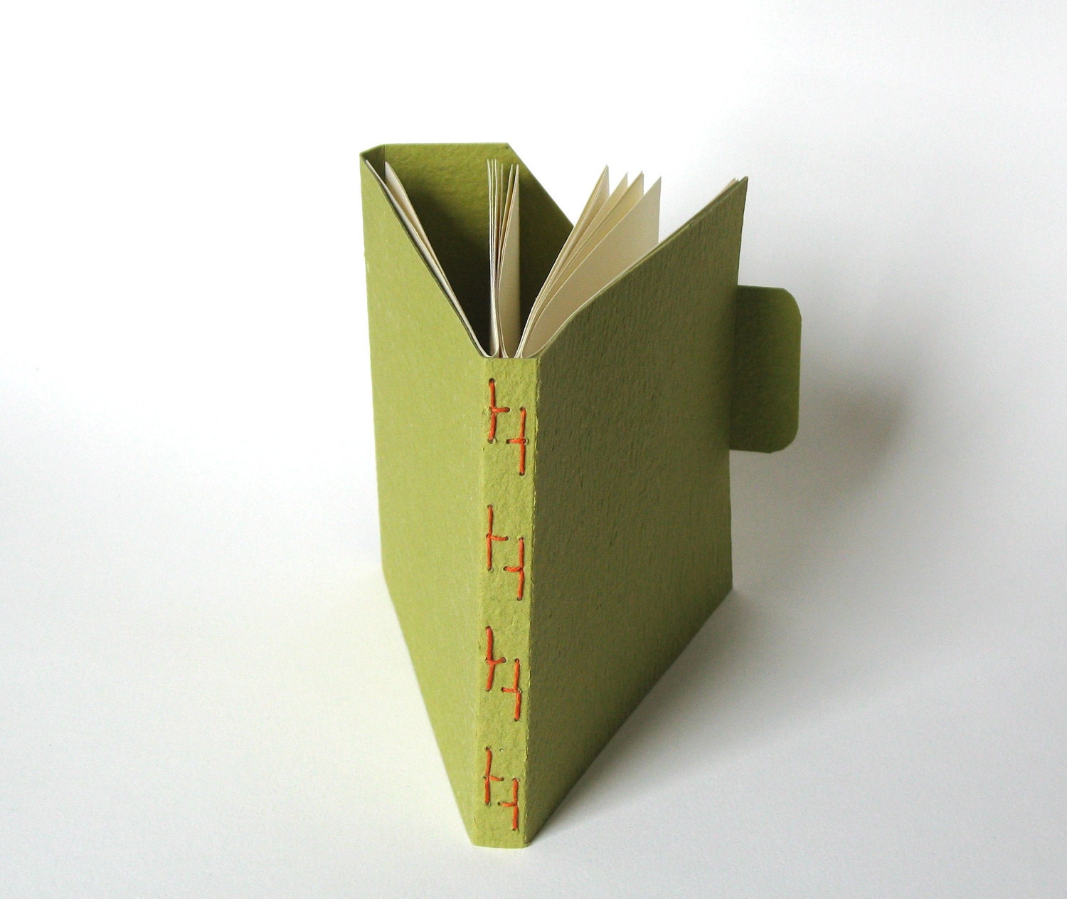 Green Apple Travel Journal - Handmade Book, Broken H's Stitch Binding, Hand Bound, Chartreuse, Made to Order
