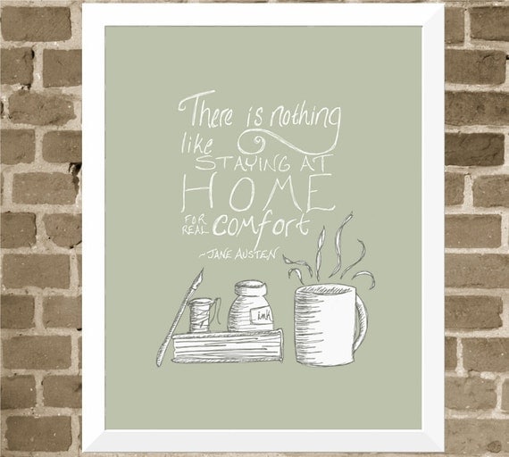 Jane Austen Quote - 11x14 Book Lover Word Art Home Print - Coffee Mug and Book Modern Illustration - Black Friday Etsy Cyber Monday Etsy