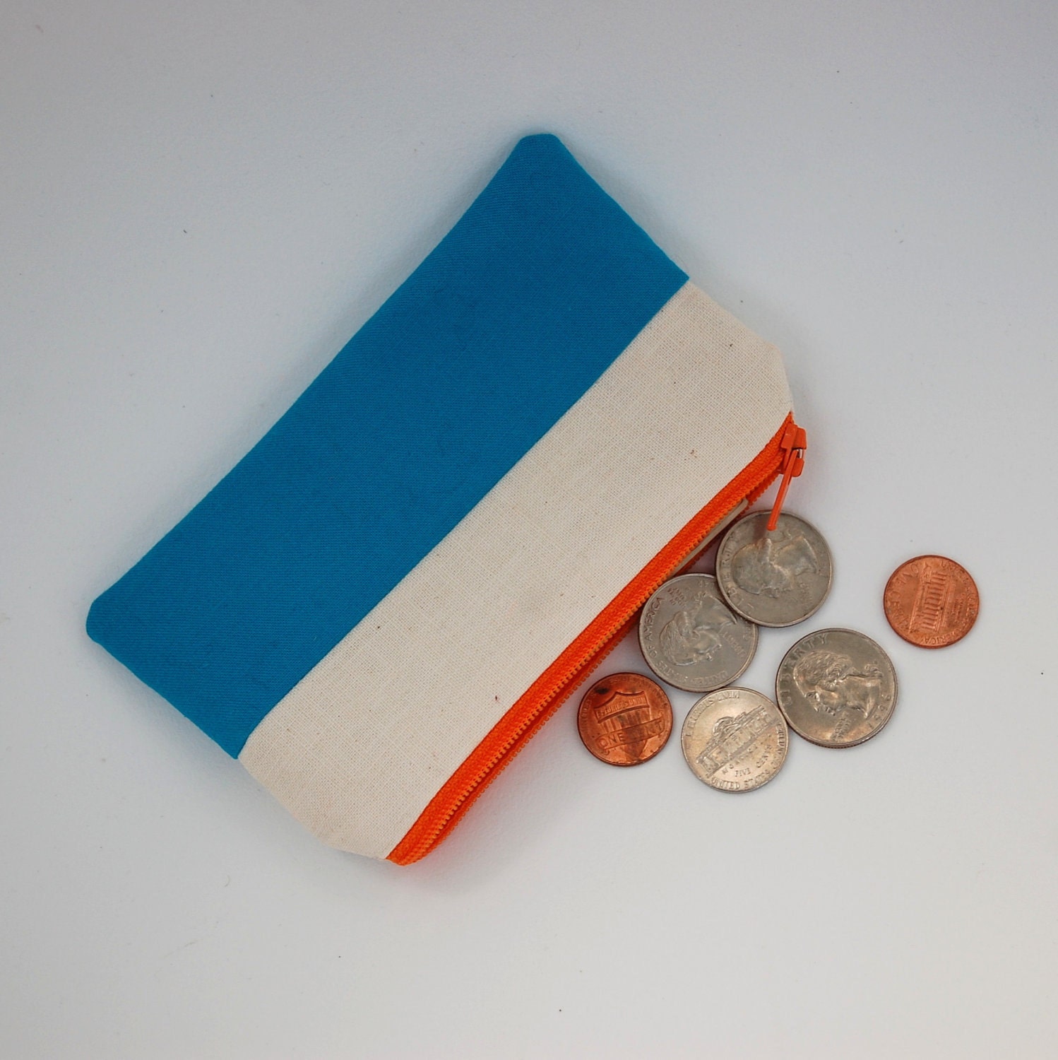 Blue "Dipped"  Orange Zipper Coin Purse