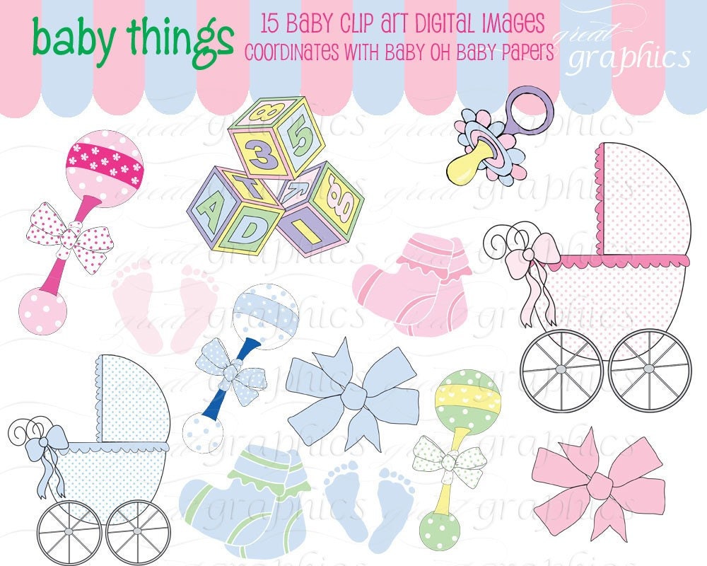 Baby Digital Clip Art Digital Baby Clipart Baby Footprint Baby Rattle Baby Carriage Clipart Printable - Instant Download Il_170x135