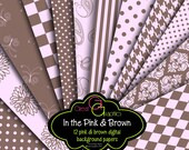 Pink and Brown Digital Paper Printable Background Paper Invitation Party Paper Houndstooth Polka Dot Paisley - Instant Download Il_170x135