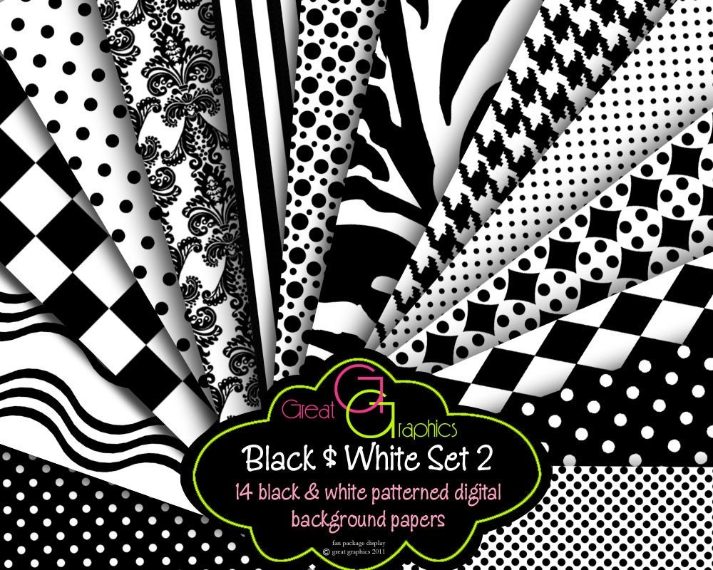 Black and White Digital Paper Printable Black and White Harlequin Houndstooth Damask Background Instant Download