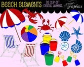 Beach Clip Art Beach Clipart Seashell Beach Umbrella Beach Chair Digital Clip Art Party Clipart Instant Download Il_170x135
