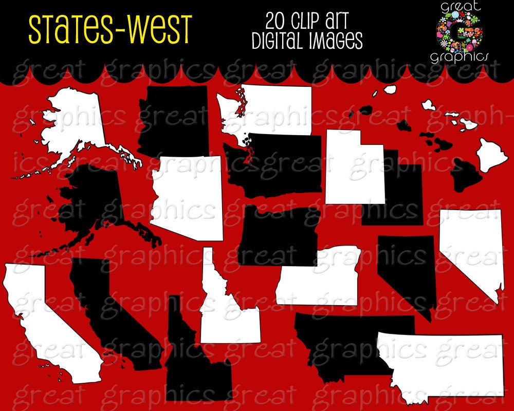 State Clip Art, State Map, Map Clip Art, Digital Map, Map Clipart, Western State Maps, Printable Map, Instant Download Il_170x135