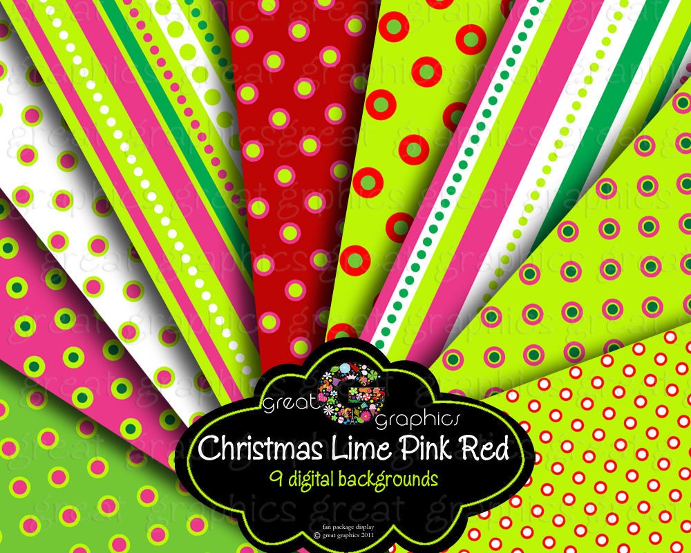 Christmas backgrounds, digital Christmas printable hot pink lime red Backgrounds sheets, red, hot pink, lime, holiday backgrounds Il_170x135