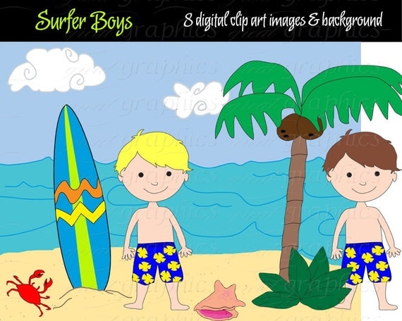 Surfer Boy, Digital Clip Art, Surfboard, Digital Clipart, Surf Board, Party Clipart, Beach Digital Paper, Instant Download Il_570xn