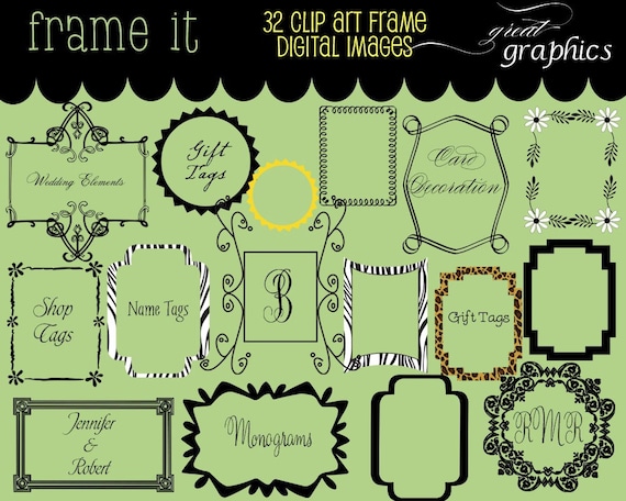 Frame Clip Art, Digital Frame Clipart, Frame Clipart, Digital Frame, Scrapbook Clipart, Wedding Clipart, Instant Download Il_570xn