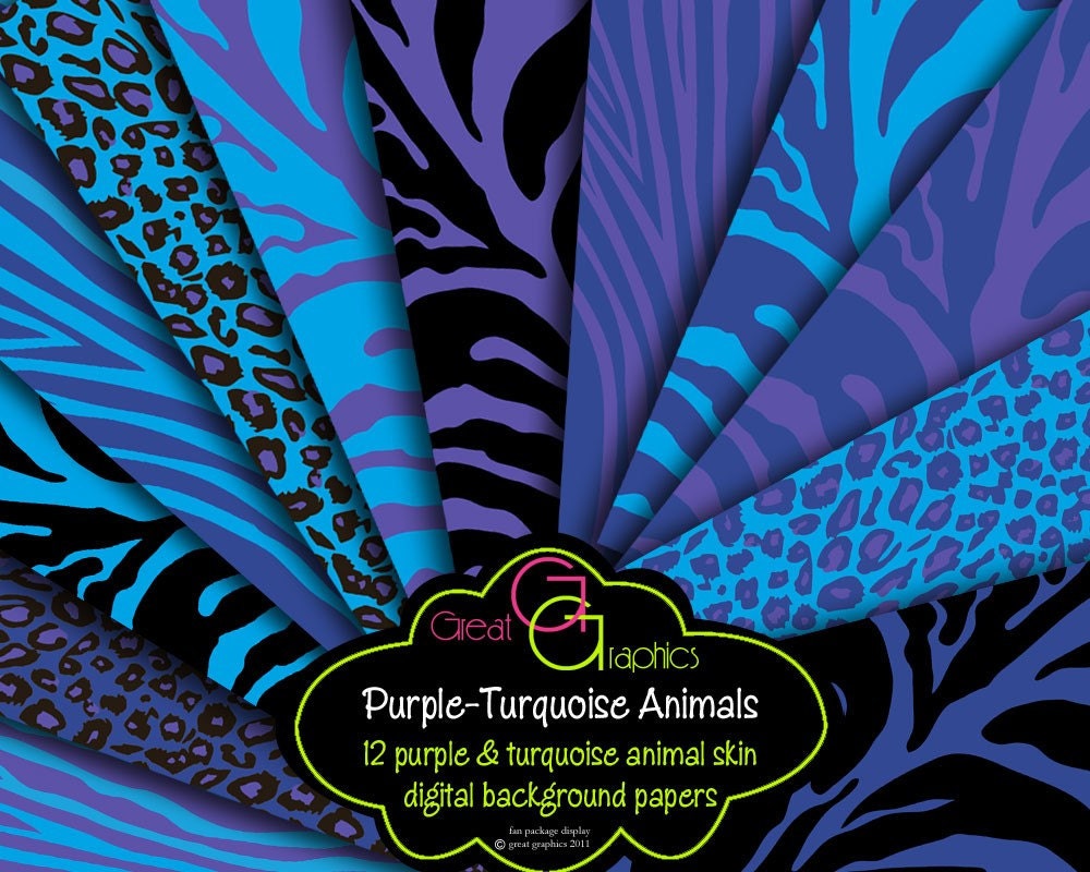 Purple and Turquoise, Animal Print Paper, Purple Zebra, Turquoise and Purple, Turquoise Zebra, Instant Download Il_570xn