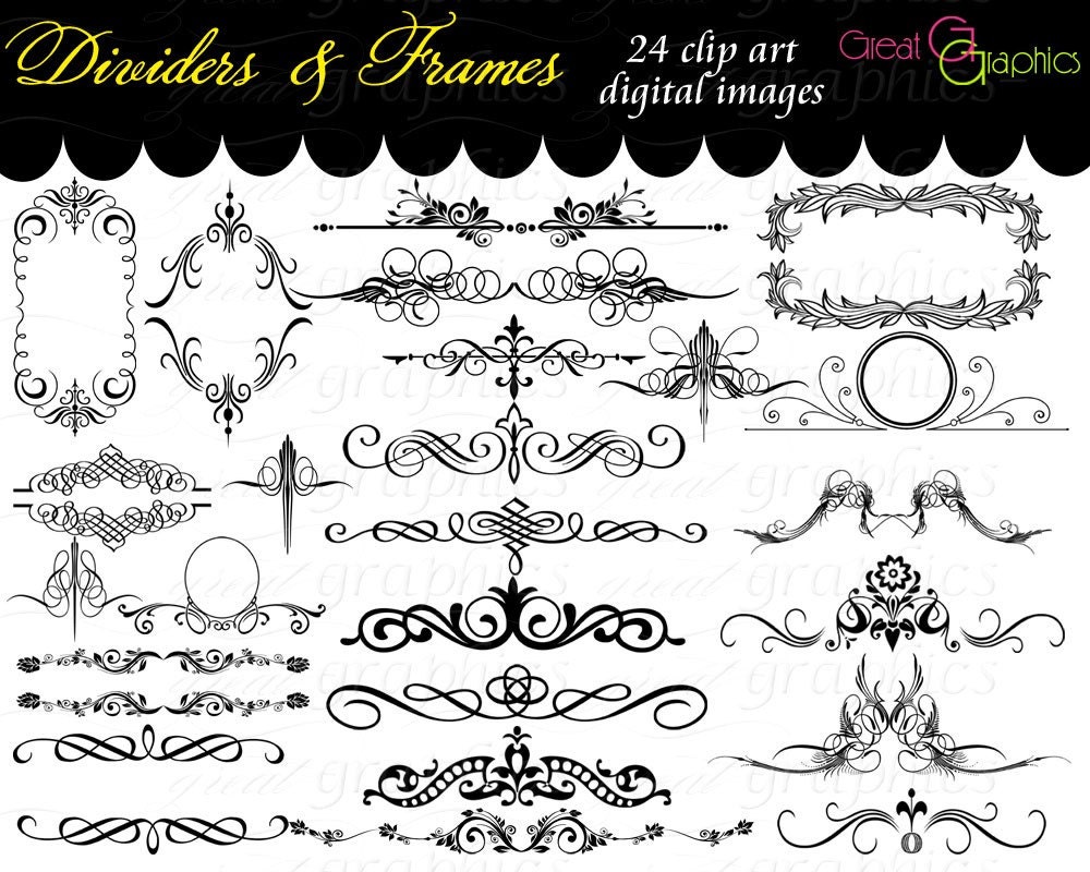Frame Clip Art, Digital Frame Clipart, Flourish Clip Art, Digital Wedding Clipart, Clip Art Frame, Instant Download Il_570xn