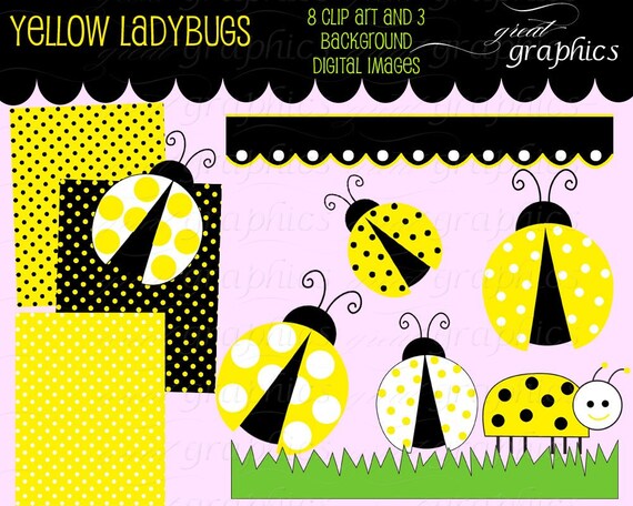 Digital Ladybug Clipart Lady Bug Clip Art Printable Ladybug Yellow Ladybug Digital Paper Instant Download Il_570xn