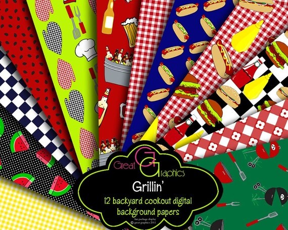 Invitation Digital Paper Backyard BBQ Party Paper Outdoor Party Printable Paper BBQ Grill Beer Instant Download Il_570xn
