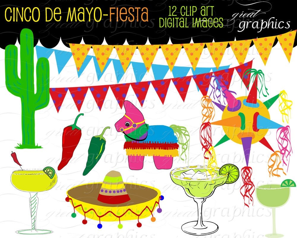 Fiesta Clipart Fiesta Clip Art Cinco De Mayo Clip Art Fiesta Party Printable Clipart Sombrero Pinata Instant Download Il_570xn