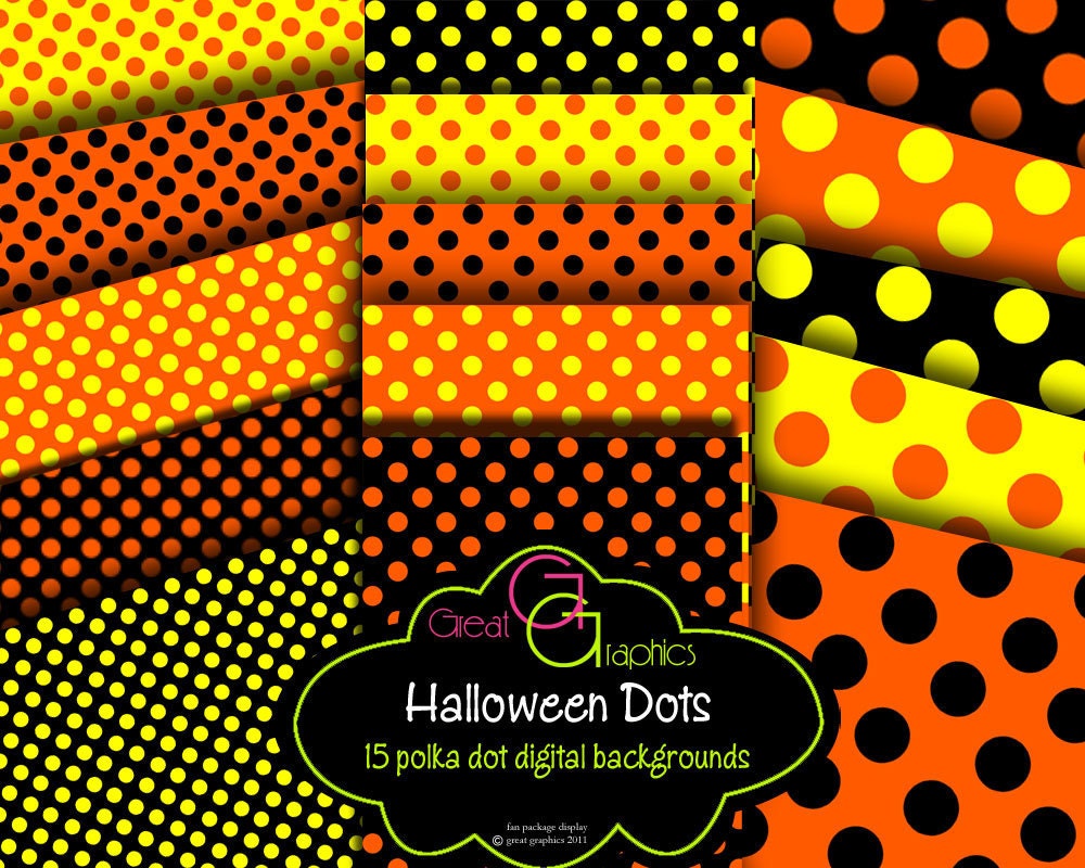 Halloween polka dot backgrounds, printable Halloween background sheets, 3 sizes of Halloween digital polka dot background papers Il_570xn