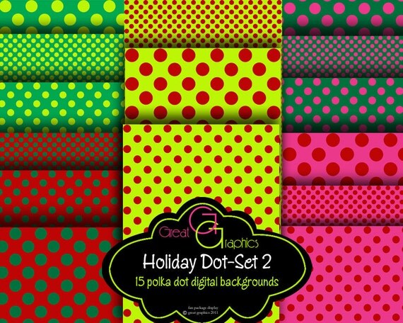 Christmas Polka Dot backgrounds, set 2, printable polka dot Backgrounds, 3 sizes of polka dot digital background sheets in holiday colors Il_570xn
