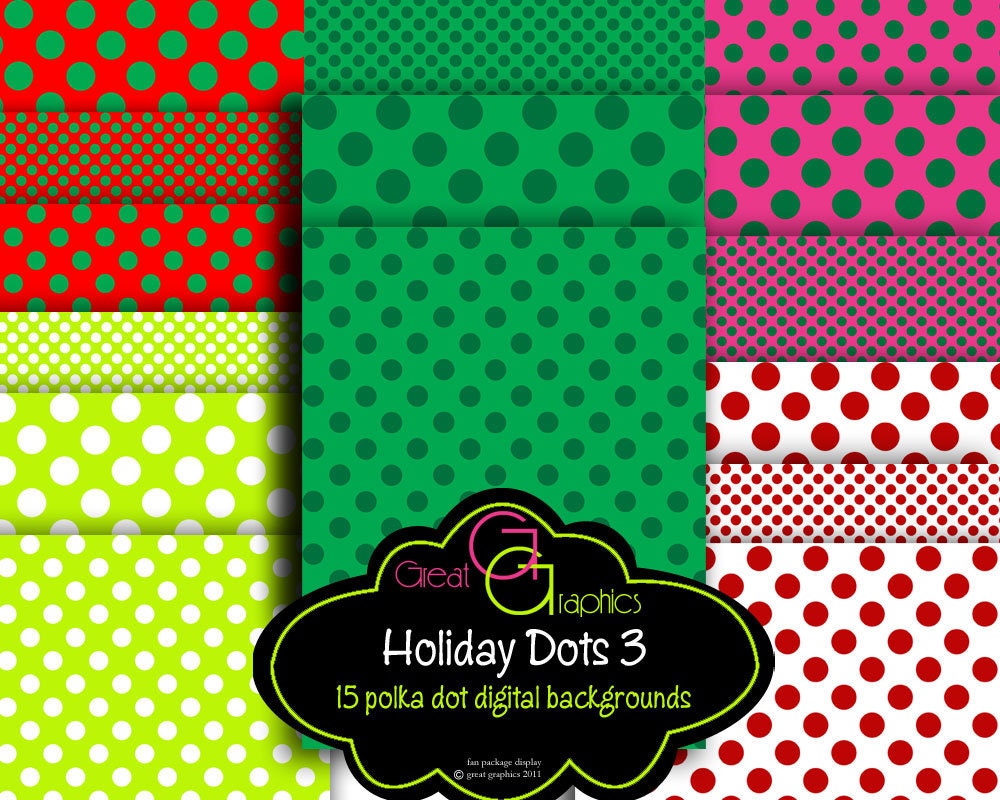 Christmas background polka dot holiday backgrounds, set 3, polka dot holiday Christmas digital background sheets, red, green, lime, hot pink Il_570xn