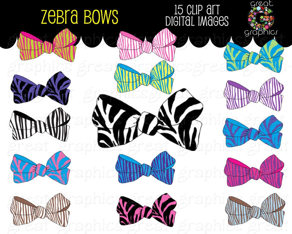 Bow Clip Art, Zebra Bow, Zebra Print Bow, Digital Clip Art, Kids Clipart, Digital Clipart, Invitation Clipart, Instant Download Il_570xn