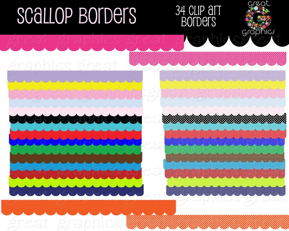 Scallop Border Digital Scallop Clip Art Border Clipart Clip Art Border Digital Border Invitation Clipart - Instant Download Il_570xn