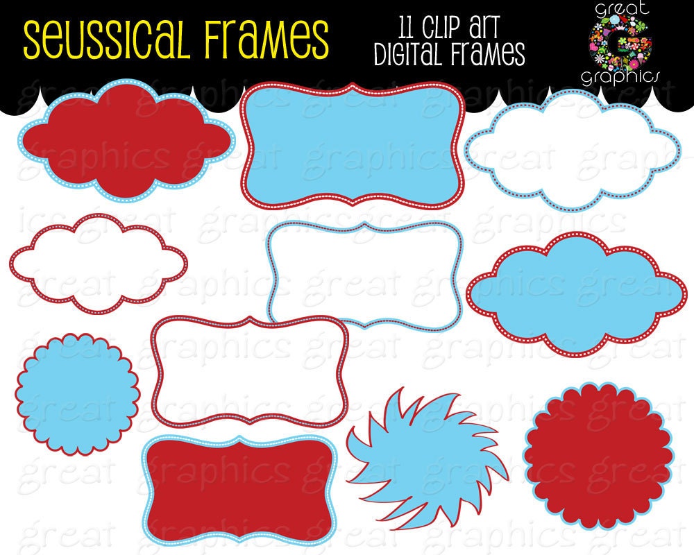 Dr. Seuss frame, Dr. Seuss inspired frame, Dr. Seuss clipart, Dr Suess frame, Instant Download, Dr Seuss inspired clip art Il_570xn