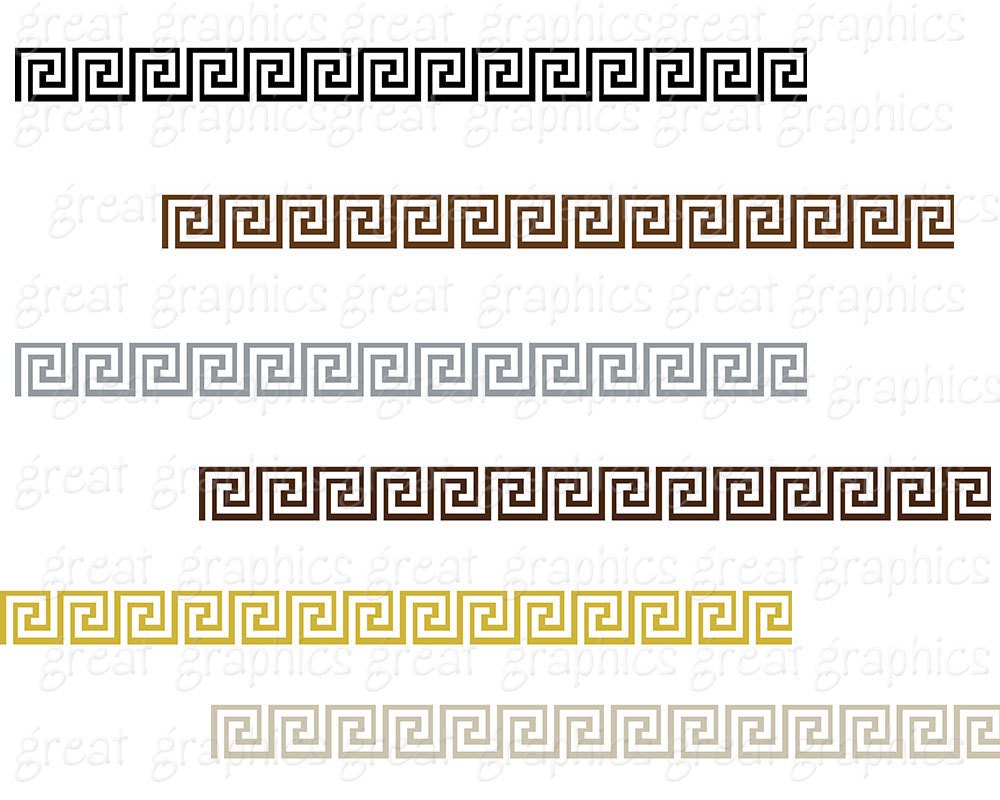 Greek Key Border Digital Clip Art, Greek Key Digital Paper Backgrounds in Printable Neutral Colors