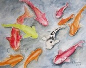 Koi - original watercolor painting matted 8x10 and ready to frame 11x14