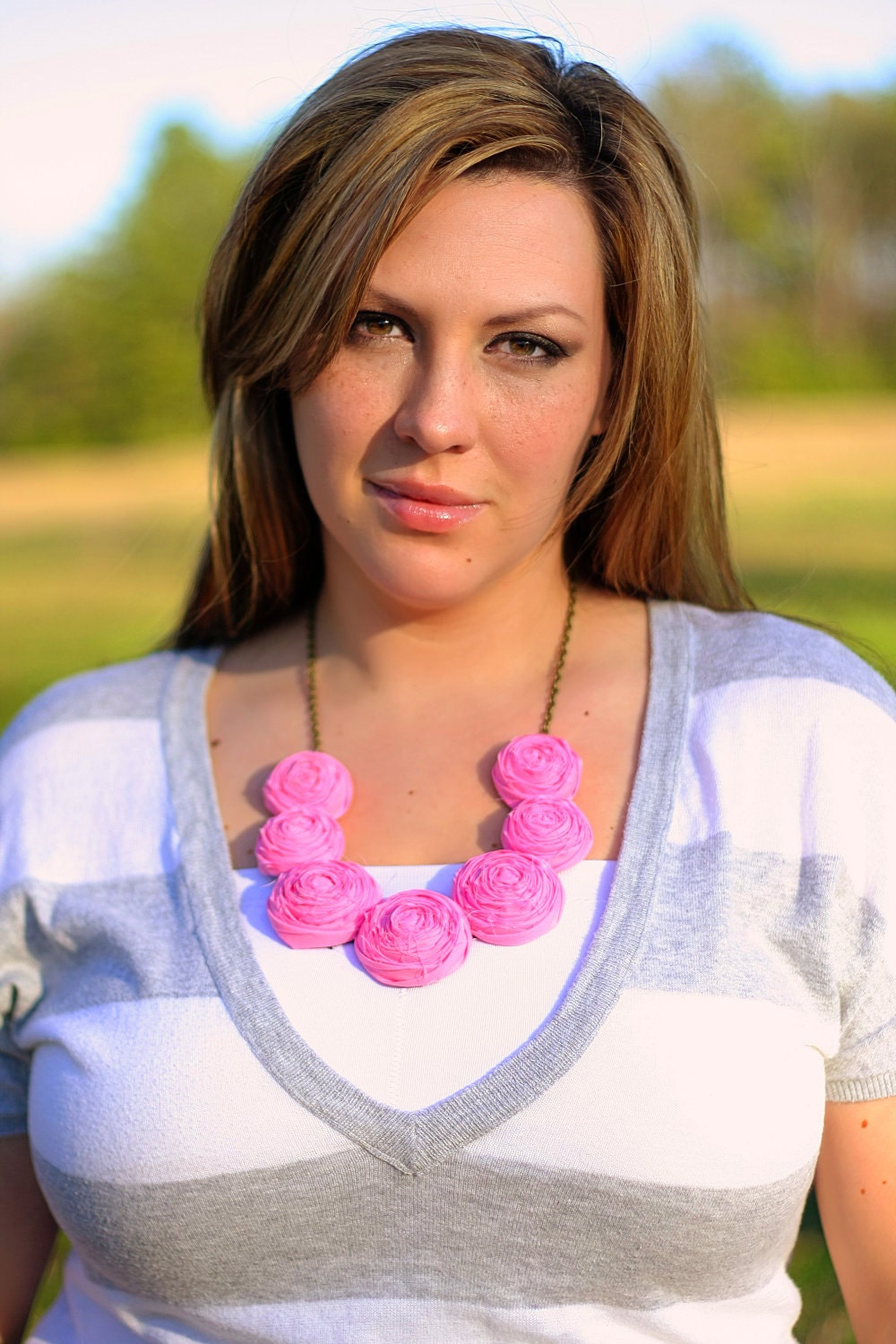 Rosette bib statement necklace weddings bridesmaids fabric flower jewelry