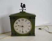 Vintage WestClox Electric Green Countryside Rooster Clock TREASURY ITEM