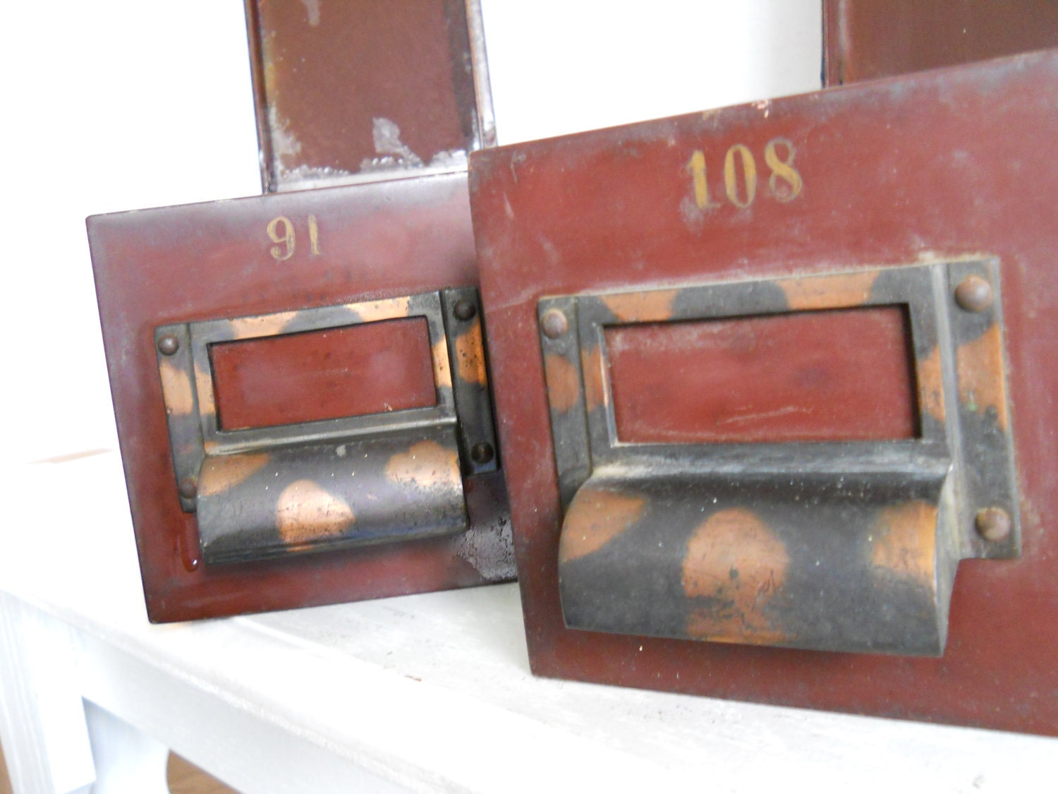 Vintage Set Of Two Metal Maroon Deposit Boxes
