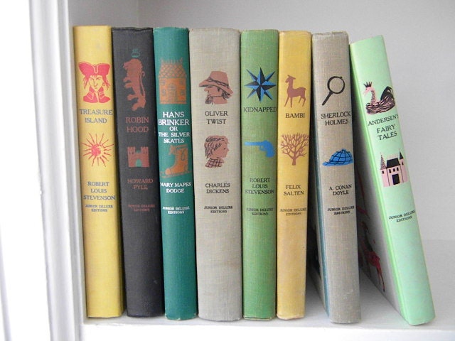 Vintage collection of 8 childrens books...junior deluxe...Oliver Twist..Sherlock Holmes...