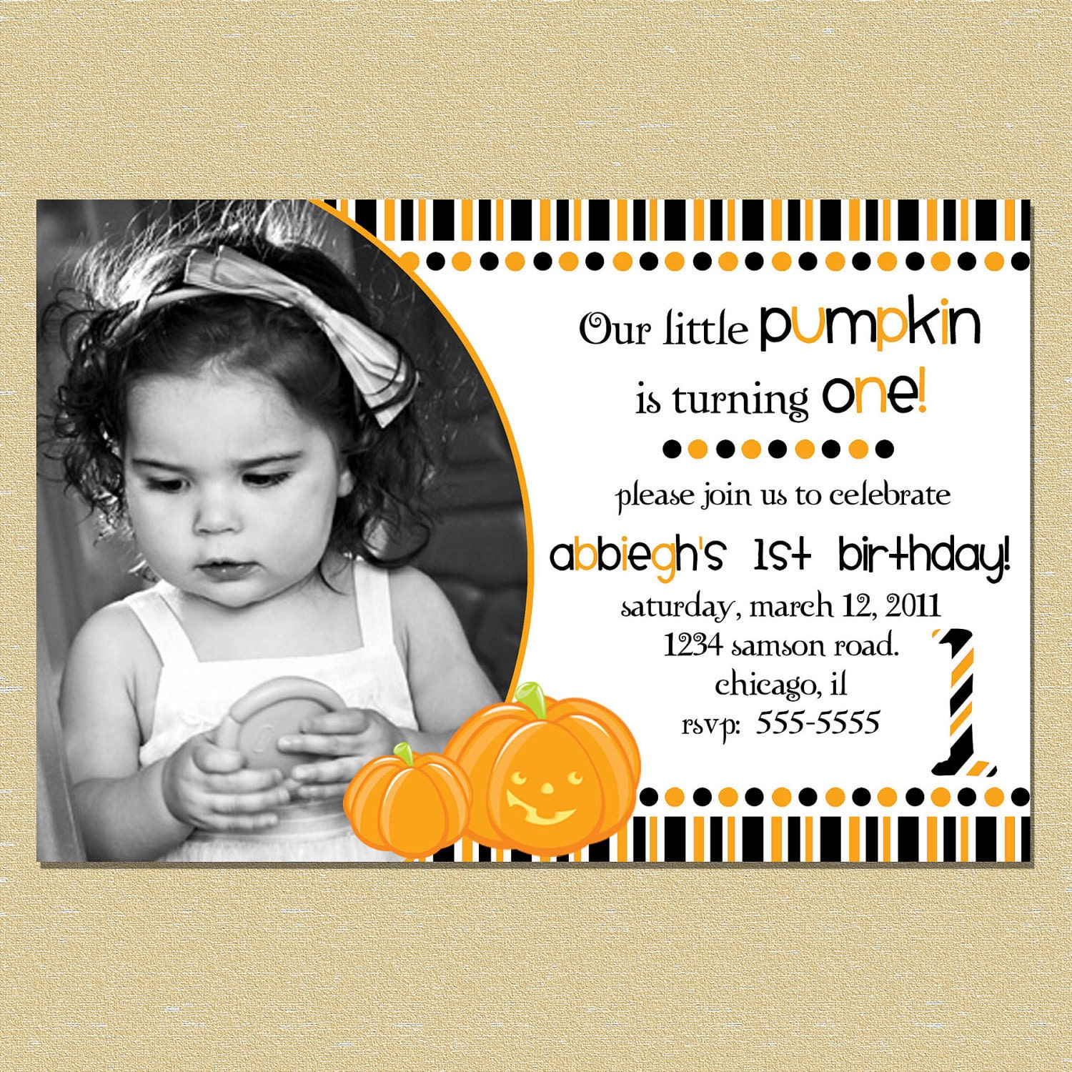 Black & Orange Pumpkin Birthday Invitation (Any Age - Boy or Girl) Il_570xn
