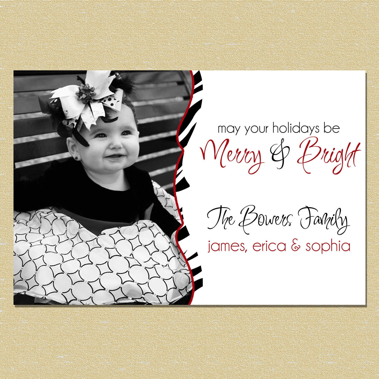 Modern Zebra Merry & Bright Holiday Photo Greeting Card Il_570xn